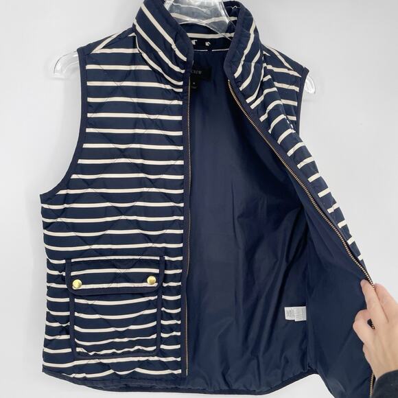J. Crew Women's Vest Jacket Full Zip Dark Navy Stripes Sz Medium Puffer Quilted - Picture 7 of 14